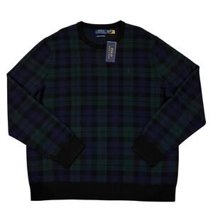Polo Ralph Lauren Sweater Mens 2XL Blue Green Tartan Plaid Washable Merino Wool